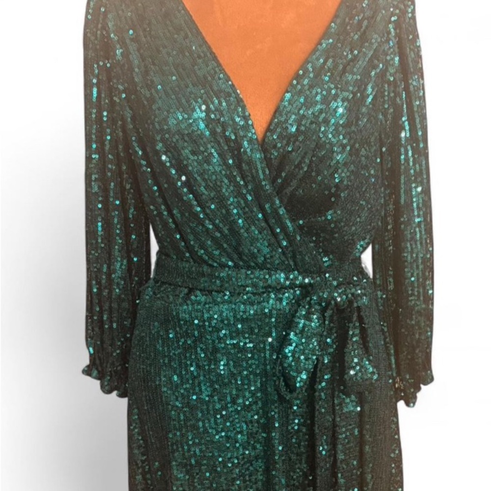 DKNY Green Sequin Wrap Dress